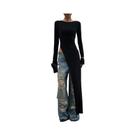 Vestido Maxi Feminino De Manga Longa Com Fenda Alta Dulzura Sexy Sólido Para Festa, Balada E Vestido Maxi Feminino De Manga Longa Com Fenda Alta Dulzura Sexy Sólido Para Festa, Balada E