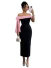 Vestido maxi feminino GORGLITTER com laço sem ombro rosa tamanho L Vestido maxi feminino GORGLITTER com laço sem ombro rosa tamanho L
