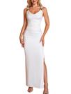 Vestido maxi feminino HTZMO com gola alta e fenda franzida branco XS