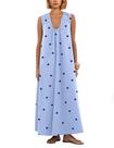 Vestido maxi feminino Livtany com gola redonda franzida e bolsos Vestido maxi feminino Livtany com gola redonda franzida e bolsos