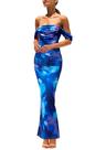 Vestido maxi feminino PRETTYGARDEN com decote franzido, azul, floral