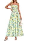 Vestido maxi feminino PRETTYGARDEN com malha floral sem ombros