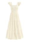 Vestido maxi feminino PRETTYGARDEN, decote quadrado, ilhó, bege, XXL
