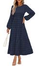 Vestido maxi feminino PRETTYGARDEN elegante Swiss Dot Navy XS
