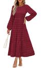 Vestido maxi feminino PRETTYGARDEN, outono e primavera, Swiss Dot, vinho tinto