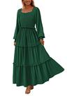 Vestido maxi feminino PRETTYGARDEN, primavera, manga comprida, verde escuro Vestido maxi feminino PRETTYGARDEN, primavera, manga comprida, verde escuro