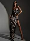 Vestido Maxi Feminino Sexy Com Costas Abertas E Renda, Estampa Zebra Dulzura, Fenda Lateral, Para Vestido Maxi Feminino Sexy Com Costas Abertas E Renda, Estampa Zebra Dulzura, Fenda Lateral, Para