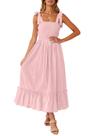 Vestido maxi feminino ZESICA 2024, boho, rosa com babados