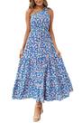 Vestido Maxi Floral Azul com Nó e Ombro Único Feminino PRETTYGARDEN M