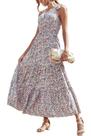 Vestido Maxi Floral Azul PRETTYGARDEN de una Manga para Mujer XXL