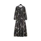 Vestido Maxi Floral Feminino Para Primavera E Verão, Casual, Manga Longa, Decote Redondo, Estilo