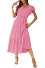 Vestido Maxi Floral Rosa PRETTYGARDEN con Cuello En V y Cruzado XXL