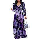 Vestido maxi Girlair feminino plus size floral com cinto e decote em V Vestido maxi Girlair feminino plus size floral com cinto e decote em V