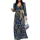 Vestido maxi Girlair feminino plus size floral com cinto e decote em V Vestido maxi Girlair feminino plus size floral com cinto e decote em V