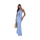Vestido Maxi Halter Sem Costas Sexy Para Mulheres, Sem Mangas, Com Detalhes Franzidos E Vazados, Vestido Maxi Halter Sem Costas Sexy Para Mulheres, Sem Mangas, Com Detalhes Franzidos E Vazados,