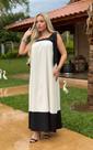 Vestido Maxi Midi em Viscolinho Bicolor Bege Claro G Moda tamanho:G Vestido Maxi Midi em Viscolinho Bicolor Bege Claro G Moda tamanho:G