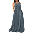 Vestido maxi Mingyuezai sem mangas de linho com bolsos para mulheres