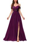Vestido maxi Miusol Off Shoulder com lantejoulas divididas em marrom para mulheres Vestido maxi Miusol Off Shoulder com lantejoulas divididas em marrom para mulheres