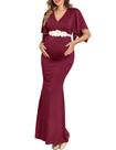 Vestido maxi para maternidade AISWI Maxi com faixa de flores cor de vinho