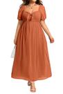 Vestido maxi Pinup Fashion Burnt Orange Swiss Dot Plus Size Vestido maxi Pinup Fashion Burnt Orange Swiss Dot Plus Size