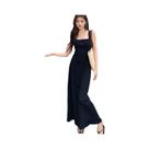 Vestido Maxi Preto Sem Mangas Com Gola Quadrada Para Mulheres, Vestido De Praia De Verão Com Alças