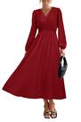 Vestido maxi PRETTYGARDEN 2025, primavera, manga comprida, decote em V, feminino