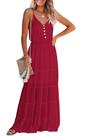Vestido Maxi PRETTYGARDEN de Chiffon Vermelho com Alças Finas Tamanho L Vestido Maxi PRETTYGARDEN de Chiffon Vermelho com Alças Finas Tamanho L