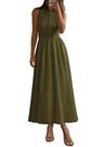 Vestido maxi PRETTYGARDEN feminino 2025, verão, retalhos, verde militar