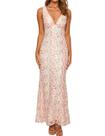 Vestido maxi Realtix elegante de renda floral com decote em V sem encosto