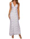 Vestido maxi Realtix, elegante, renda floral, decote em V, sem encosto, roxo