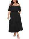 Vestido maxi SCOMCHIC, com fenda de babados, tamanho grande, preto