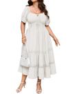 Vestido maxi SCOMCHIC feminino plus size de manga curta branco