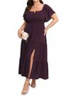 Vestido maxi SCOMCHIC feminino plus size, manga curta, berinjela