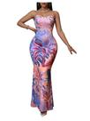 Vestido maxi SOLY HUX com estampa tropical com alça espaguete feminina