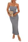 Vestido Maxi Strapless Ajustado Gris para Mujer PRETTYGARDEN XXL