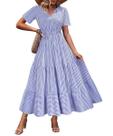 Vestido maxi TIYOMI Plus Size com decote em V, manga curta, listras azuis