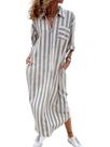 Vestido maxi utcoco casual listrado 1/4 com zíper feminino cinza