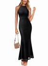 Vestido maxi VFSHOW, elegante malha com gola alta, adequado para mulheres