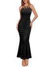 Vestido maxi VFSHOW recortado Halter Wedding Guest, preto