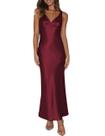 Vestido maxi VUBIYA, elegante de cetim, decote em V, sem encosto, cor de vinho