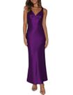 Vestido maxi VUBIYA, seda, cetim, decote em V, sem encosto, roxo, feminino