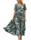 Vestido maxi YESNO feminino floral de verão com decote em V com bolsos