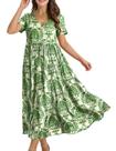 Vestido maxi YESNO feminino floral de verão com decote em V com bolsos