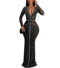 Vestido maxi Zoctuo feminino sexy e elegante com strass preto GG