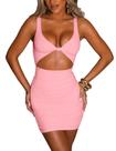 Vestido Maximil Sexy Bodycon sem mangas recortado rosa franzido