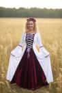 Vestido medieval branco e bordo luxuoso mangas longas duas cores