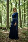 Vestido medieval Bruxa clássica azul mangas longas