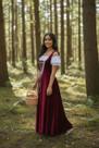 Vestido Medieval camponesa bordo com blusa ciganinha