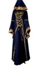 Vestido medieval donzela Luxuoso com capuz Suede e cetim dourado