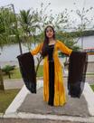 Vestido medieval luxuoso Amarelo com preto mangas longas renascentista